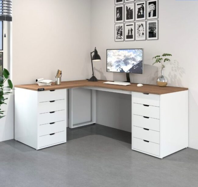 Bàn Ikea Góc L 2 Hộc Tủ ( Thiết Kế Theo Yêu Cầu )