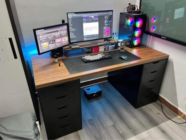 Bàn Ikea Gaming ( Tủ Trắng + Mặt Nâu Gỗ..... ) - Hình ảnh 13