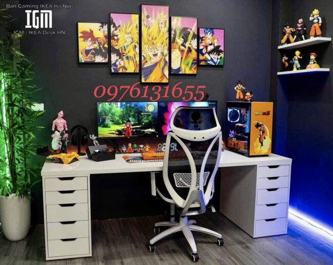 Bàn Ikea Gaming ( Tủ Trắng + Mặt Nâu Gỗ..... ) - Hình ảnh 10