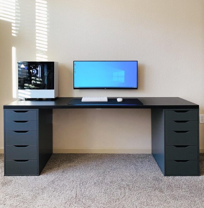 Bàn Ikea 2 Hộc Tủ Đen ( Mặt Tùy Biến Màu Sắc )