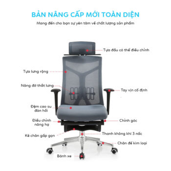 Ghế Công Thái Học A2009 - Bản Đệm Mút Lưng Lưới Thoáng Mát