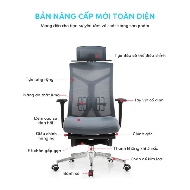 Ghế Công Thái Học A2009 - Bản Đệm Mút Lưng Lưới Thoáng Mát